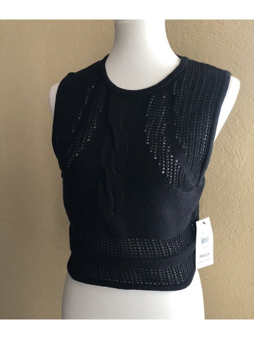RVCA Number One Cable Knit Crop Sweater Sleeveless Size S M L - Picture 6 of 9